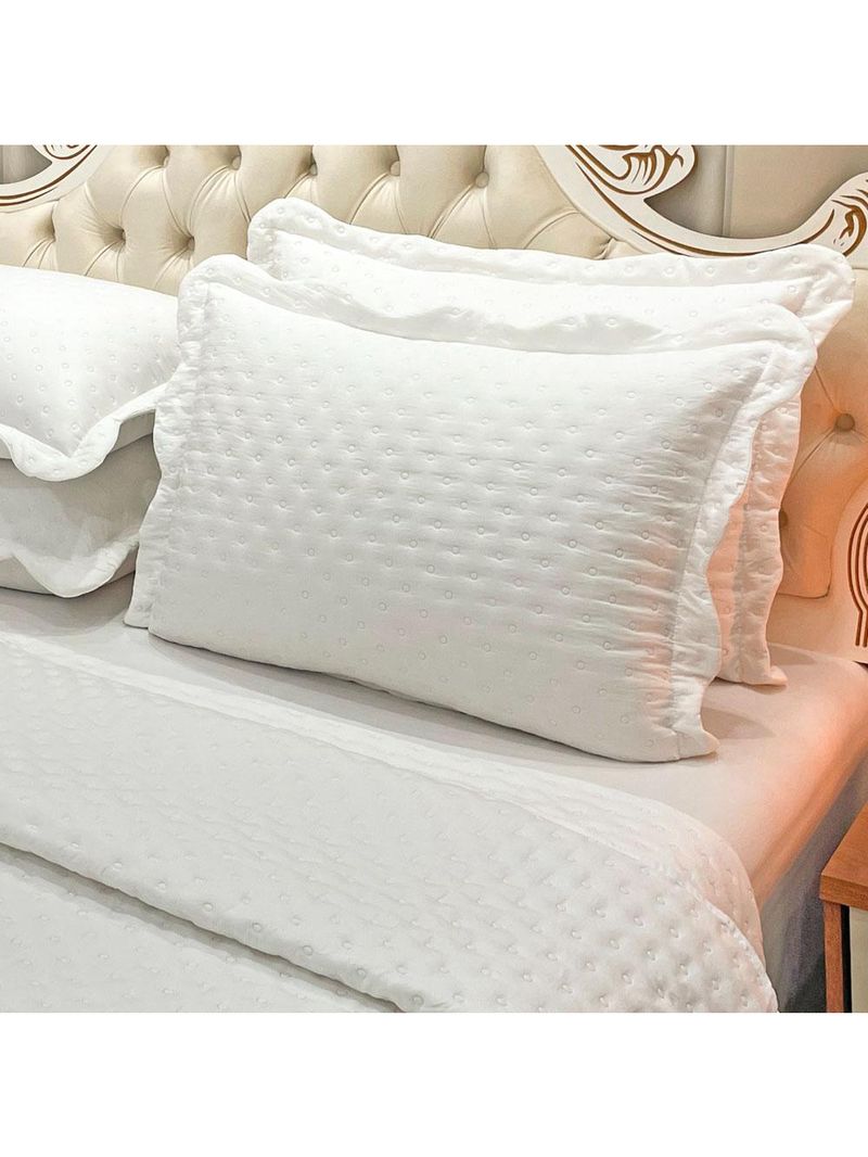 Kit cobre leito colcha perone queen dupla face toque de pluma micro percal 300 fios 3 peças - branco