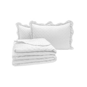 Kit cobre leito colcha perone queen dupla face toque de pluma micro percal 300 fios 3 peças - branco