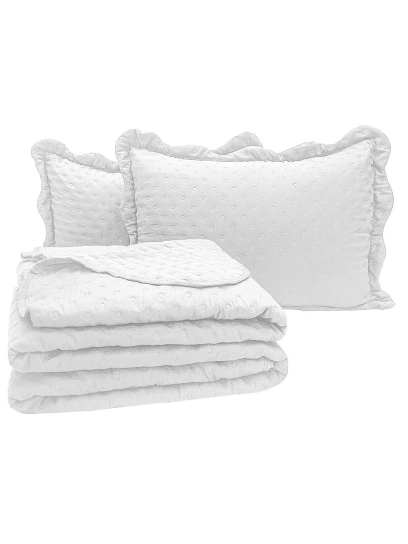 Kit cobre leito colcha perone queen dupla face toque de pluma micro percal 300 fios 3 peças - branco