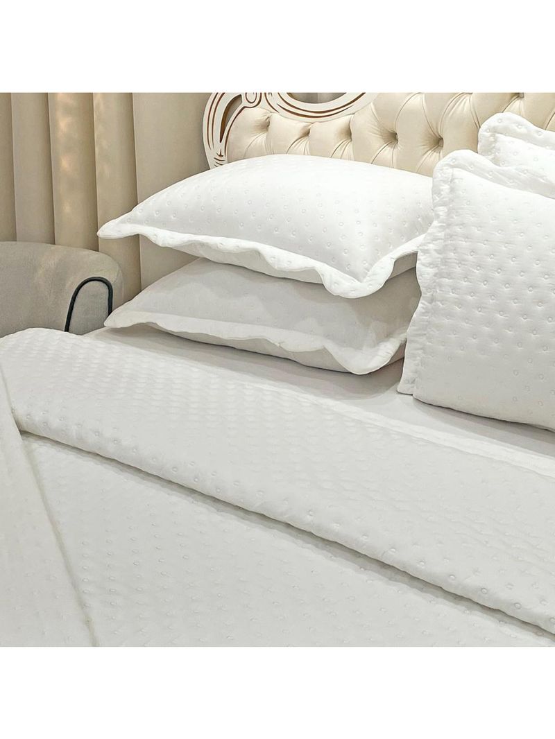 Kit cobre leito colcha perone queen dupla face toque de pluma micro percal 300 fios 3 peças - branco