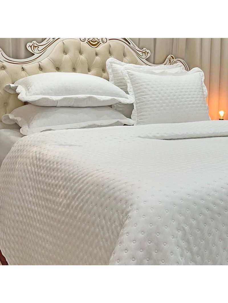 Kit cobre leito colcha perone queen dupla face toque de pluma micro percal 300 fios 3 peças - branco