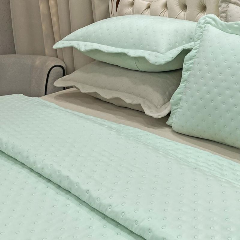 Kit cobre leito colcha perone casal padrão dupla face toque de pluma micro percal 300 fios 3 peças - verde tifany