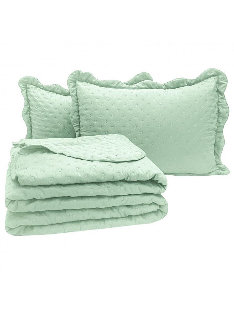 Kit cobre leito colcha perone casal padrão dupla face toque de pluma micro percal 300 fios 3 peças - verde tifany