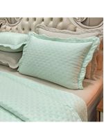 Kit cobre leito colcha perone casal padrão dupla face toque de pluma micro percal 300 fios 3 peças - verde tifany