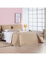 Kit cobre leito colcha meggy poá queen dupla face micropercal 200 fios 3 peças - bege