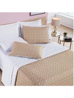 Kit cobre leito colcha meggy poá queen dupla face micropercal 200 fios 3 peças - bege