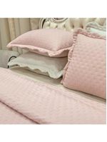 Kit cobre leito colcha perone king dupla face toque de pluma micro percal 300 fios 3 peças - rosê