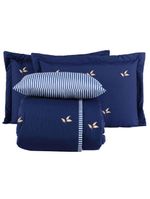 Kit cobre leito colcha melini queen 200 fios bordado listrado 5 peças - azul marinho