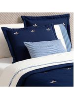Kit cobre leito colcha melini queen 200 fios bordado listrado 5 peças - azul marinho