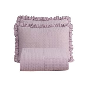Kit cobre leito colcha maison queen c/ babado percal 300 fios 3 peças - roxo malva