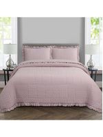 Kit cobre leito colcha maison queen c/ babado percal 300 fios 3 peças - roxo malva