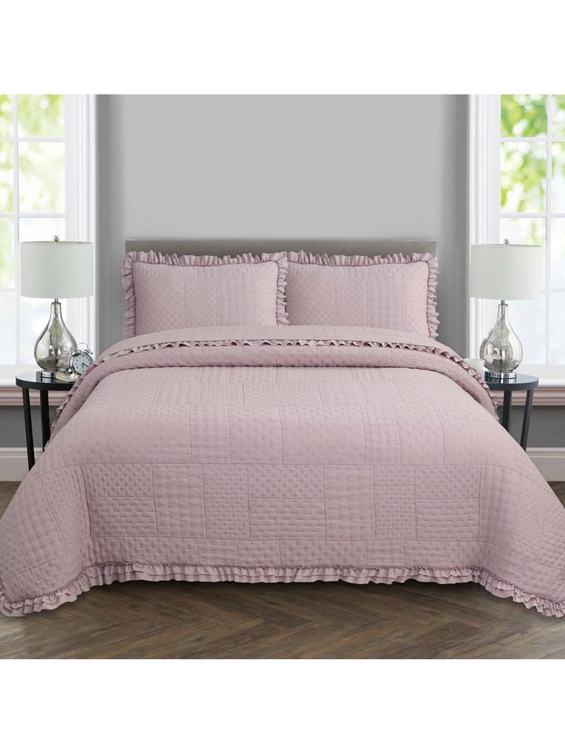 Kit cobre leito colcha maison king c/ babado percal 300 fios 3 peças - roxo malva