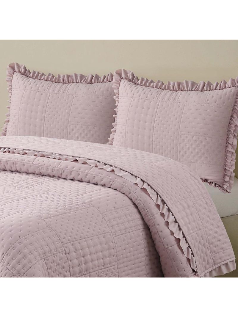 Kit cobre leito colcha maison king c/ babado percal 300 fios 3 peças - roxo malva