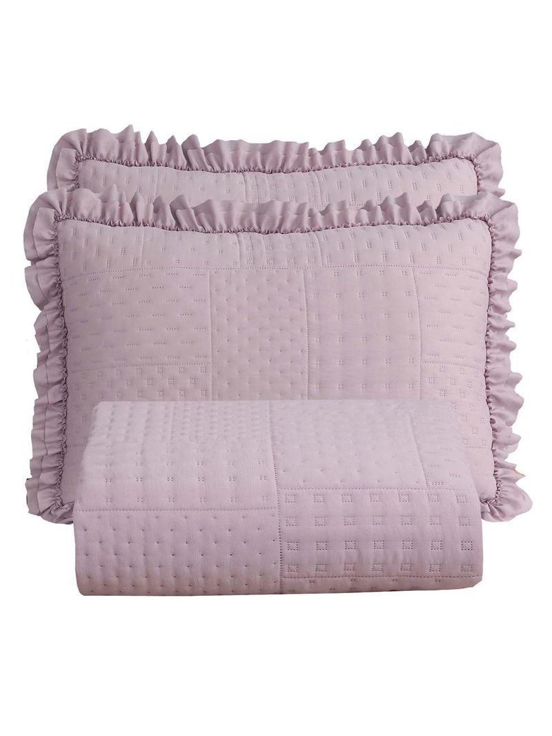 Kit cobre leito colcha maison king c/ babado percal 300 fios 3 peças - roxo malva