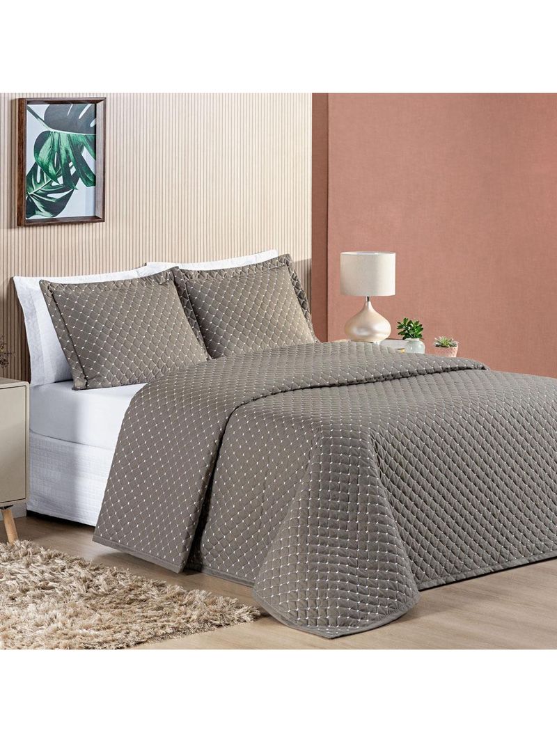 Kit cobre leito colcha vênus king dupla face micropercal 200 fios liso 3 peças - bege