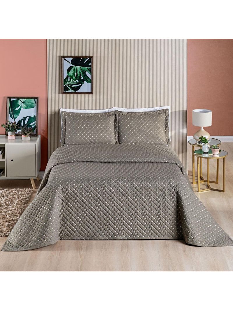 Kit cobre leito colcha vênus king dupla face micropercal 200 fios liso 3 peças - bege