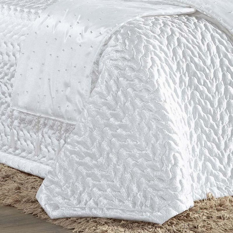 Kit cobre leito colcha fascínio queen cetim c/ tule de pérola 10 peças - branco
