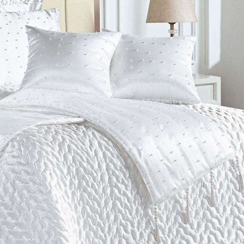 Kit cobre leito colcha fascínio queen cetim c/ tule de pérola 10 peças - branco