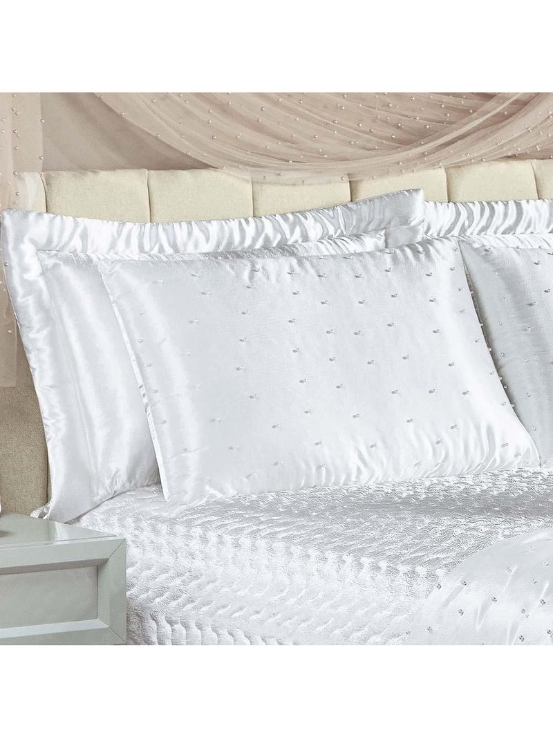 Kit cobre leito colcha fascínio queen cetim c/ tule de pérola 10 peças - branco