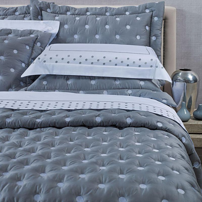 Kit cobre leito colcha garland queen 100% algodão 400 fios acetinado bordado 5 peças - cinza escuro