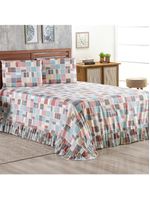 Kit cobre leito colcha turin queen estampada c/ babado 400 fios 3 peças pastilhas coloridas rosê