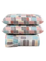 Kit cobre leito colcha turin queen estampada c/ babado 400 fios 3 peças pastilhas coloridas rosê