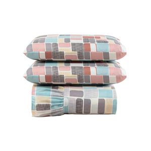 Kit cobre leito colcha turin queen estampada c/ babado 400 fios 3 peças pastilhas coloridas rosê