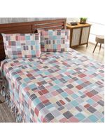 Kit cobre leito colcha turin queen estampada c/ babado 400 fios 3 peças pastilhas coloridas rosê