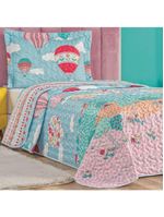 Kit cobre leito colcha solteiro infantil fantasy dupla face microfibra 2 peças - balão - rosa