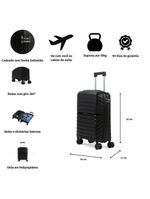 Mala de viagem pequena 10 kg polipropileno 4 rodas rover preta