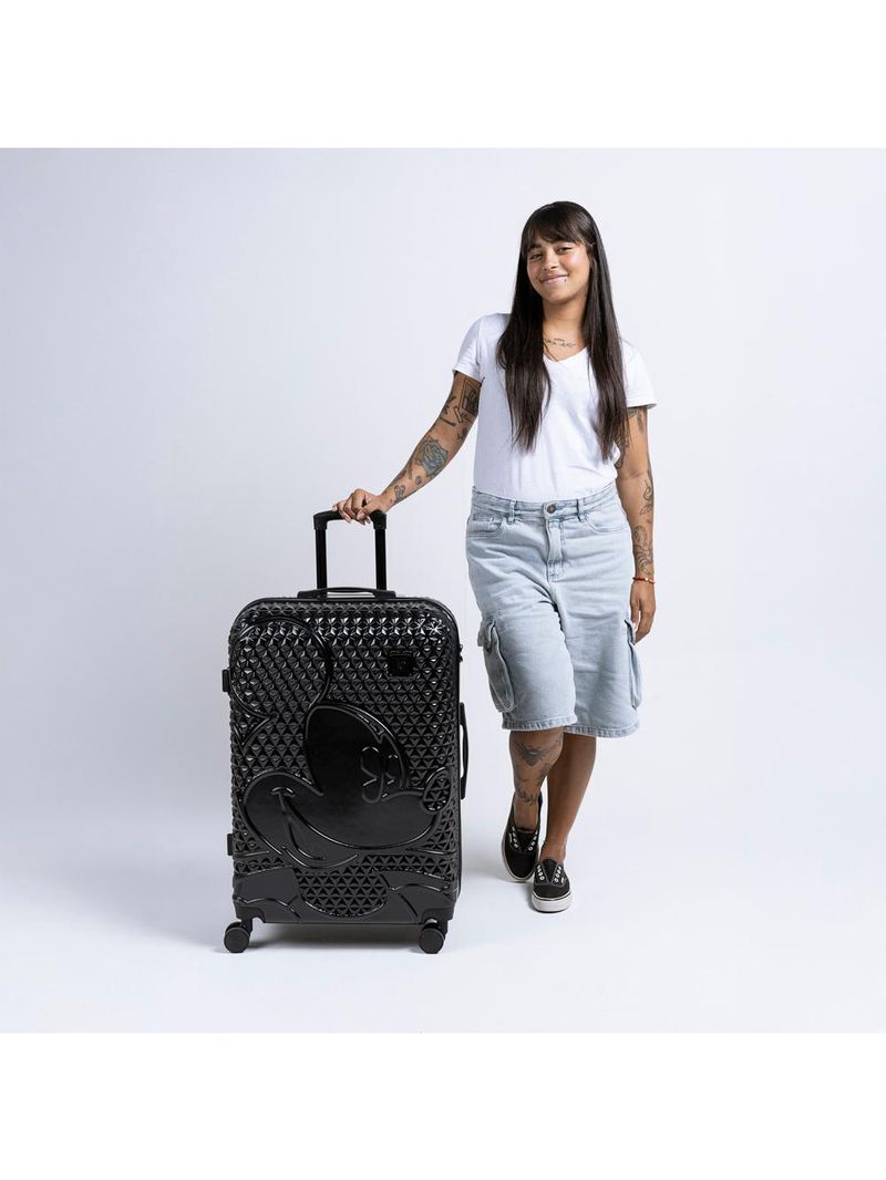 Mala de viagem grande 32 kg abs 4 rodas mickey epcot preta