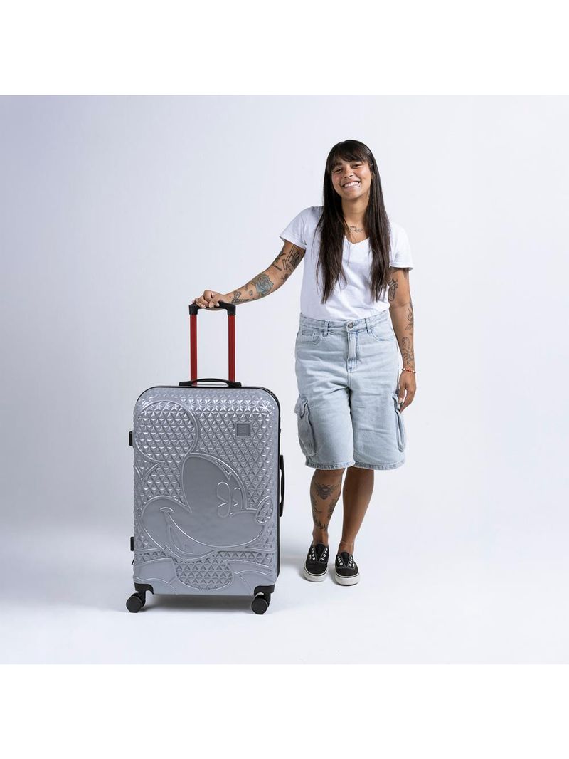 Mala de viagem grande 32 kg abs 4 rodas mickey epcot prata