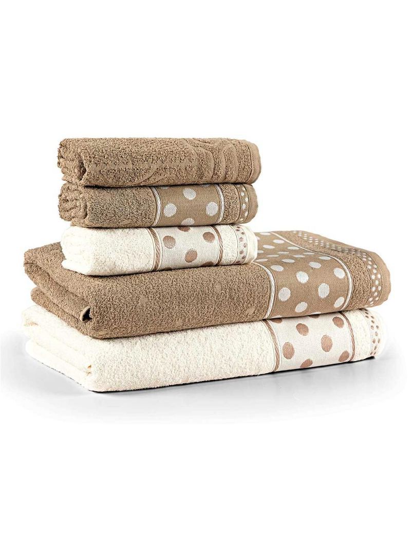 Jogo de banho meggy poá bolinhas toalhas macias 100% algodão 5 peças bege e pérola