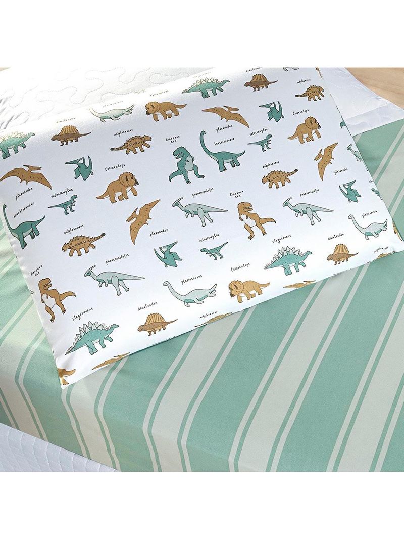 Jogo de cama lençol lutti solteiro infantil 200 fios estampado 2 peças dinossauro verde