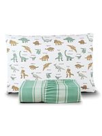 Jogo de cama lençol lutti solteiro infantil 200 fios estampado 2 peças dinossauro verde
