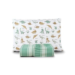 Jogo de cama lençol lutti solteiro infantil 200 fios estampado 2 peças dinossauro verde