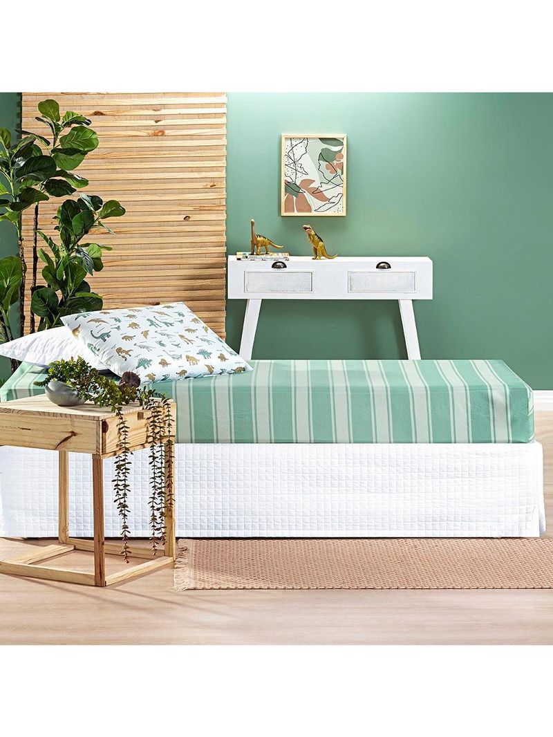 Jogo de cama lençol lutti solteiro infantil 200 fios estampado 2 peças dinossauro verde