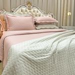 Kit cobre leito colcha perone casal padrão dupla face toque de pluma micro percal 300 fios 3 peças - rosê