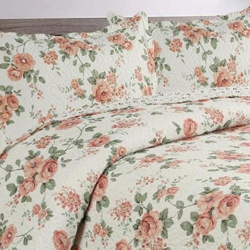 Kit cobre leito colcha mix queen estampado dupla face floral 3 peças - débora