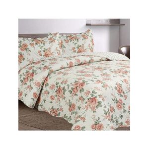 Kit cobre leito colcha mix queen estampado dupla face floral 3 peças - débora