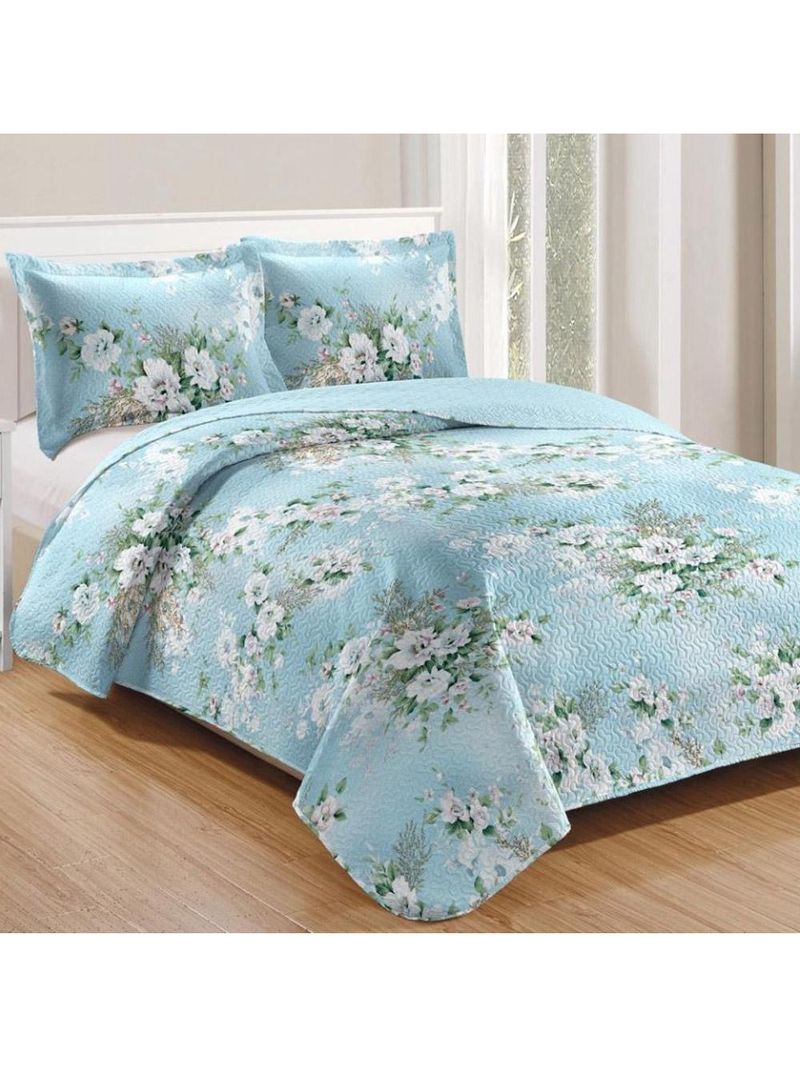 Kit cobre leito colcha mix queen estampado dupla face floral 3 peças - yasmin