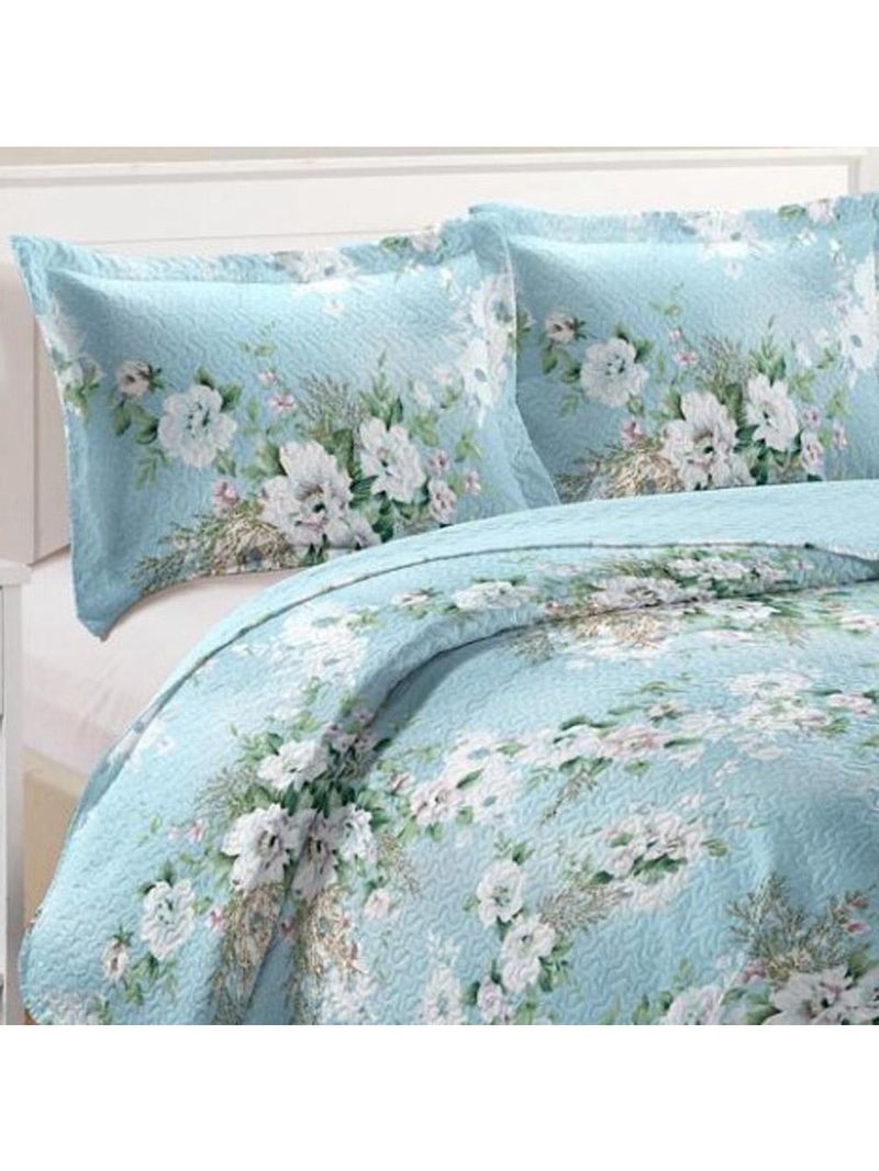 Kit cobre leito colcha mix queen estampado dupla face floral 3 peças - yasmin