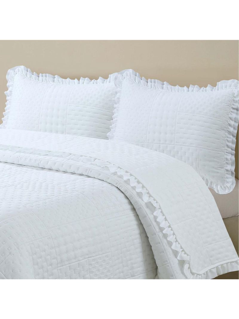 Kit cobre leito colcha maison queen c/ babado percal 300 fios 3 peças - branco