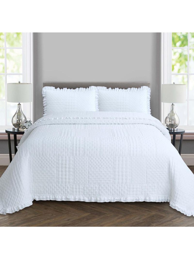 Kit cobre leito colcha maison queen c/ babado percal 300 fios 3 peças - branco