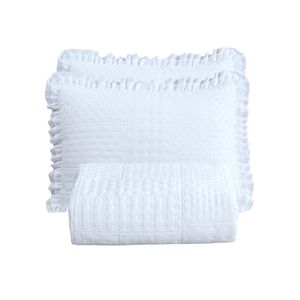 Kit cobre leito colcha maison queen c/ babado percal 300 fios 3 peças - branco