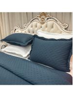 Kit cobre leito colcha perone queen dupla face toque de pluma micro percal 300 fios 3 peças - azul marinho