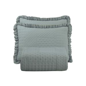 Kit cobre leito colcha maison king c/ babado percal 300 fios 3 peças - cinza