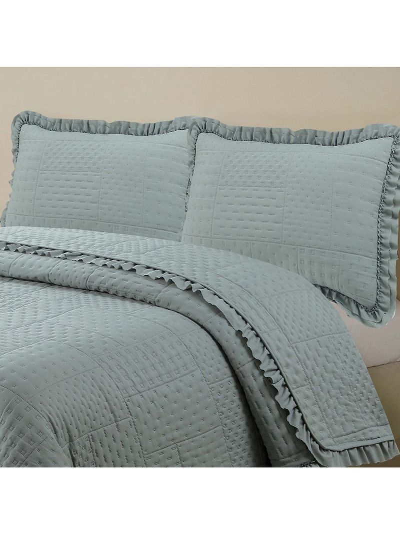 Kit cobre leito colcha maison king c/ babado percal 300 fios 3 peças - cinza