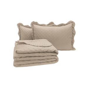 Kit cobre leito colcha perone padrão dupla face toque de pluma micro percal 300 fios 3 peças - bege