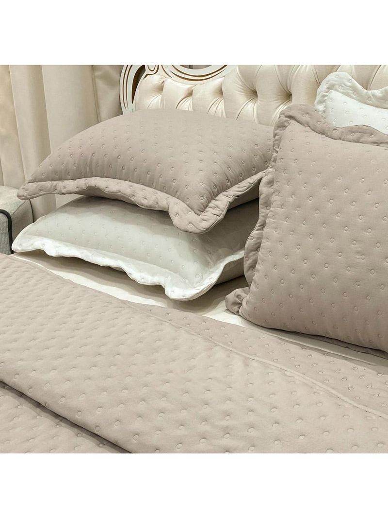 Kit cobre leito colcha perone padrão dupla face toque de pluma micro percal 300 fios 3 peças - bege